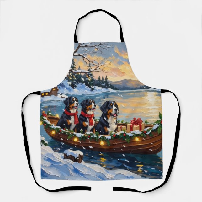 Bernese Mountain Dog Christmas Boat Holiday Apron (Front)