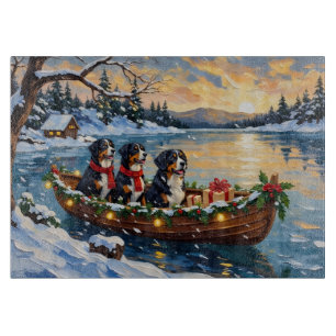 Bernese Mountain Dog Christmas Boat Holiday Cutting Board