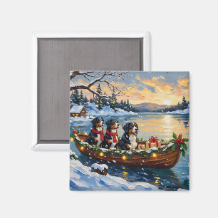 Bernese Mountain Dog Christmas Boat Holiday Magnet