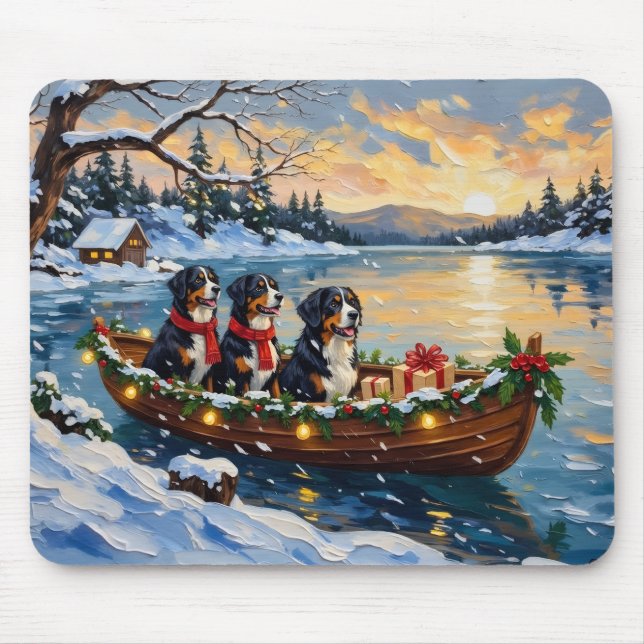 Bernese Mountain Dog Christmas Boat Holiday Mouse Mat (Front)