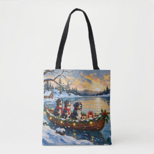 Bernese Mountain Dog Christmas Boat Holiday Tote Bag