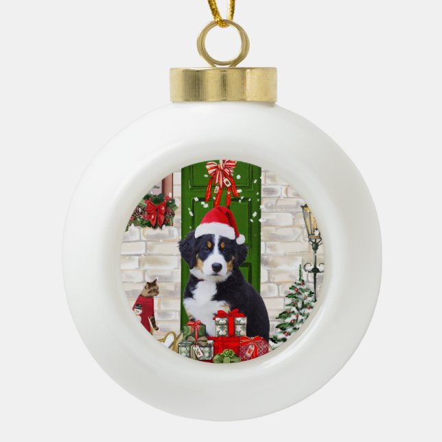 Bernese Mountain Dog Christmas  Ceramic Ball Christmas Ornament (Front)