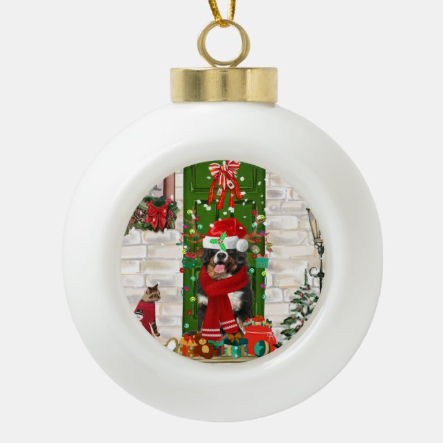Bernese Mountain Dog Christmas Ceramic Ball Christmas Ornament (Front)