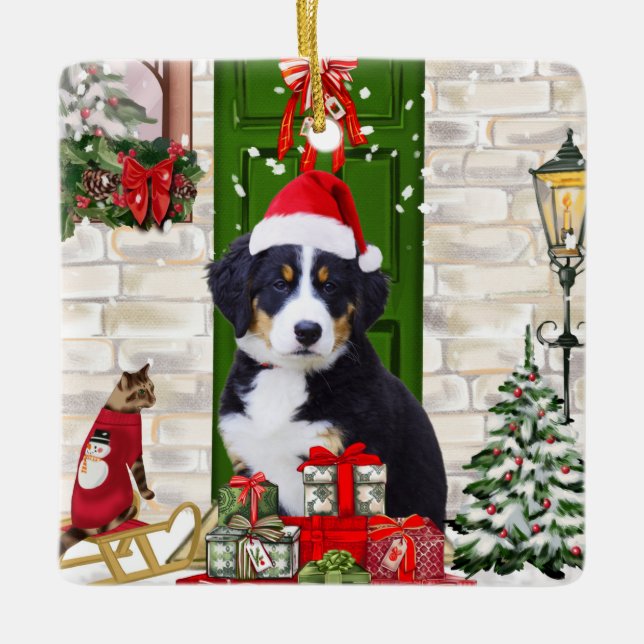 Bernese Mountain Dog Christmas   Ceramic Ornament (Front)