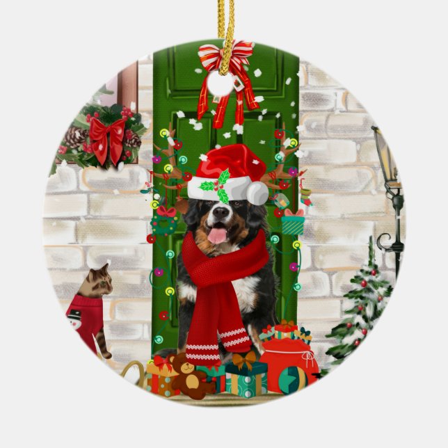 Bernese Mountain Dog Christmas Ceramic Tree Decoration (Front)
