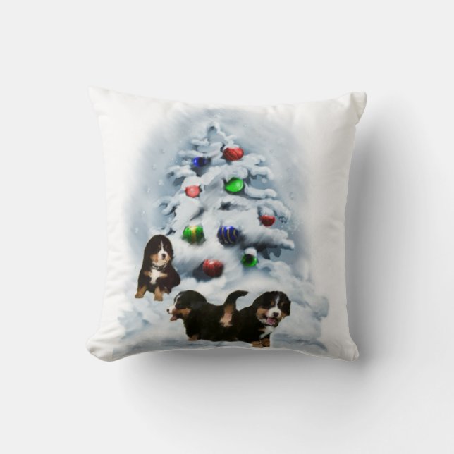 Bernese Mountain Dog Christmas Cushion (Front)
