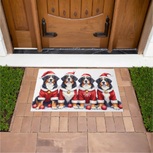 Bernese Mountain Dog Christmas Dress Santa Hat Doormat