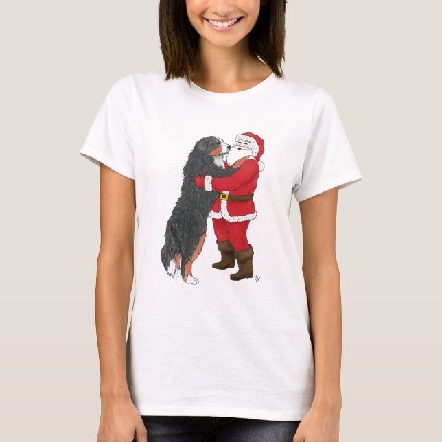 Bernese Mountain Dog Christmas Greeting T-Shirt (Front)
