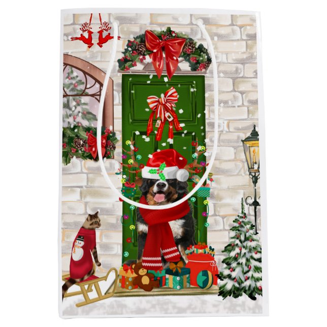 Bernese Mountain Dog Christmas  Medium Gift Bag (Front)