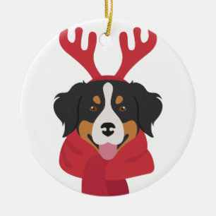 Bernese Mountain dog Christmas Ornament. Snow Ceramic Tree Decoration
