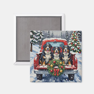 Bernese Mountain Dog Christmas Red Truck Holiday Magnet