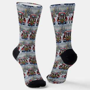 Bernese Mountain Dog Christmas Red Truck Holiday Socks