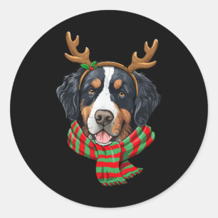Bernese Mountain Dog Christmas Reindeer Santa Hat  Classic Round Sticker