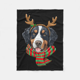 Bernese Mountain Dog Christmas Reindeer Santa Hat  Fleece Blanket