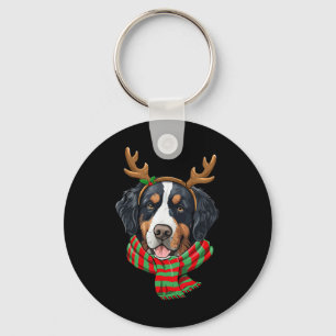 Bernese Mountain Dog Christmas Reindeer Santa Hat  Key Ring