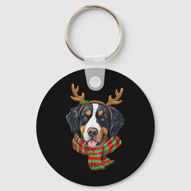 Bernese Mountain Dog Christmas Reindeer Santa Hat  Key Ring (Front)