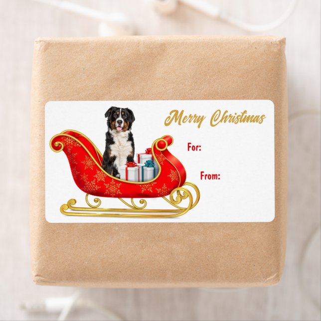 Bernese Mountain Dog Christmas Sleigh Gift Tag (Insitu)