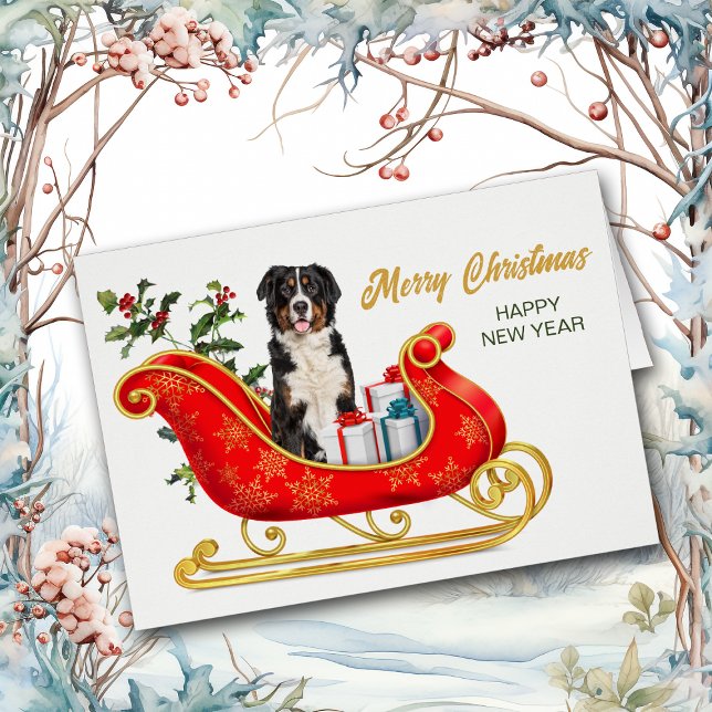 Bernese Mountain Dog Christmas Sleigh Holiday Card (Creator Uploaded)