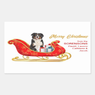 Bernese Mountain Dog Christmas Sleigh Rectangular Sticker