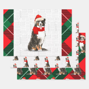 Bernese Mountain Dog Christmas Tartan Plaid Wrapping Paper Sheet