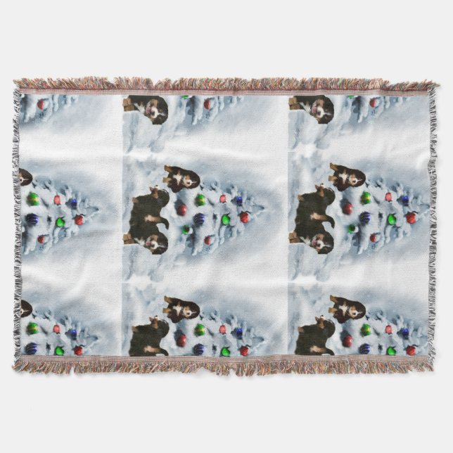 Bernese Mountain Dog Christmas Throw Blanket (Front)