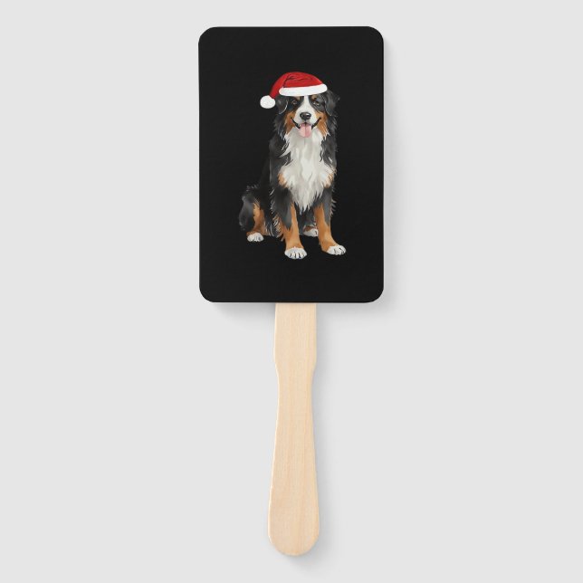 Bernese Mountain Dog Christmas Tree Dog Puppy Wate Hand Fan (Front)