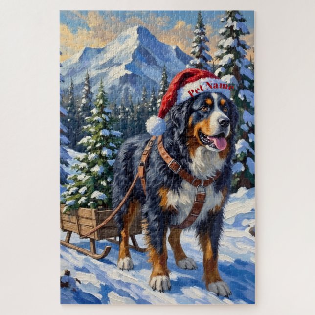 Bernese Mountain Dog Christmas Tree Hauler Hat Jigsaw Puzzle (Vertical)