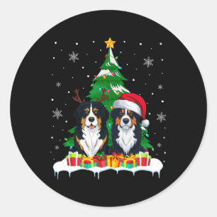 Bernese Mountain Dog Christmas Tree Lights Santa R Classic Round Sticker
