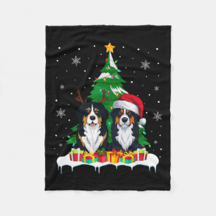 Bernese Mountain Dog Christmas Tree Lights Santa R Fleece Blanket
