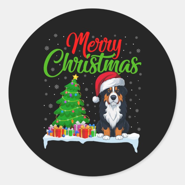 Bernese Mountain Dog Christmas Tree Lights Xmas Do Classic Round Sticker (Front)