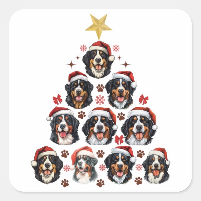 Bernese Mountain Dog Christmas Tree, Xmas Berner Square Sticker (Front)