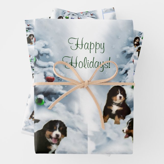 Bernese Mountain Dog Christmas  Wrapping Paper Sheet (In situ)