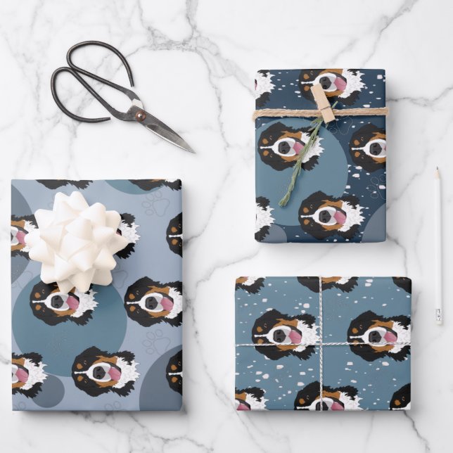 Bernese Mountain Dog Christmas Wrapping Paper Sheet (Front)