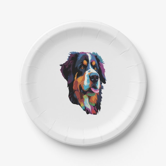Bernese Mountain Dog Colourful  Paper Plate (Front)