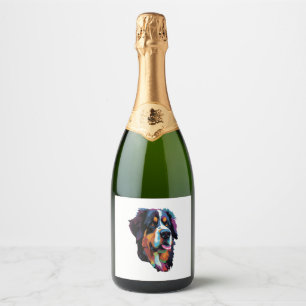 Bernese Mountain Dog Colourful  Sparkling Wine Label