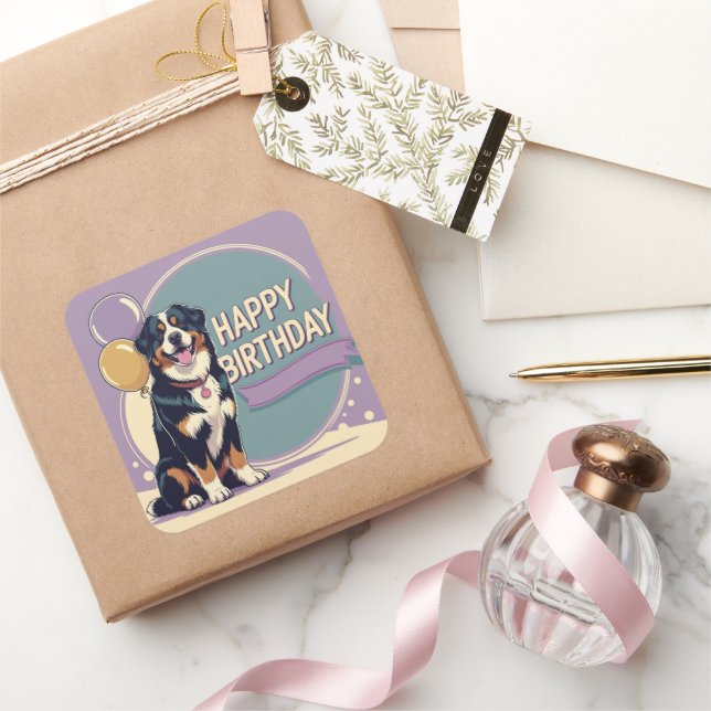 Bernese Mountain Dog Colourful  Square Sticker (Gifting)