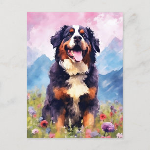 Bernese Mountain dog colourful watercolor artwork Postcard