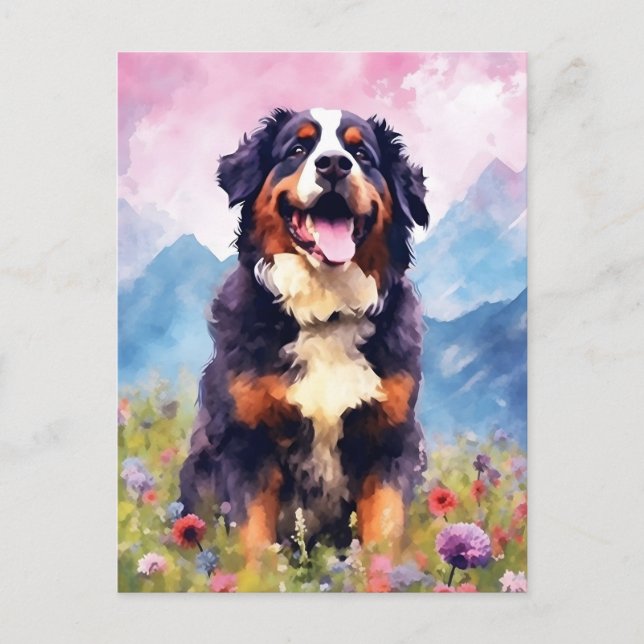 Bernese Mountain dog colourful watercolor artwork Postcard (Front)