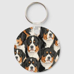 Bernese Mountain Dog Decorative Seamless Pattern Key Ring