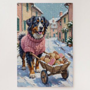 Bernese Mountain Dog Delivering Valentine's Cookie Jigsaw Puzzle