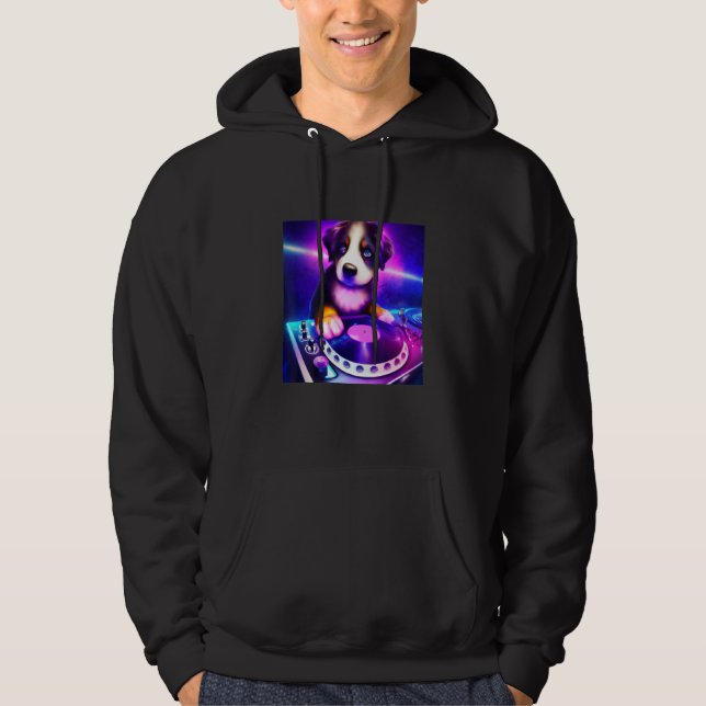Bernese Mountain dog DJ Vaporwave  Aesthetic Boys  Hoodie (Front)