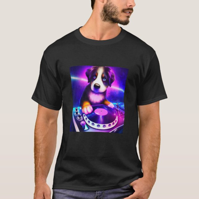 Bernese Mountain dog DJ Vaporwave  Aesthetic Boys  T-Shirt (Front)