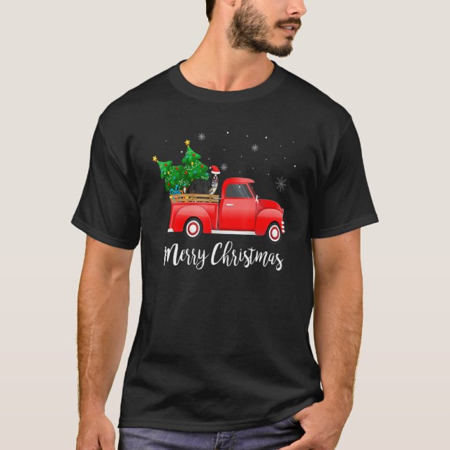 Bernese Mountain Dog Dog Riding Red Truck Christma T-Shirt (Front)