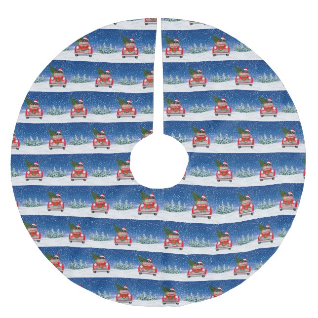 Bernese Mountain Dog Driving Car In Snow Christmas Brushed Polyester Tree Skirt (Front)