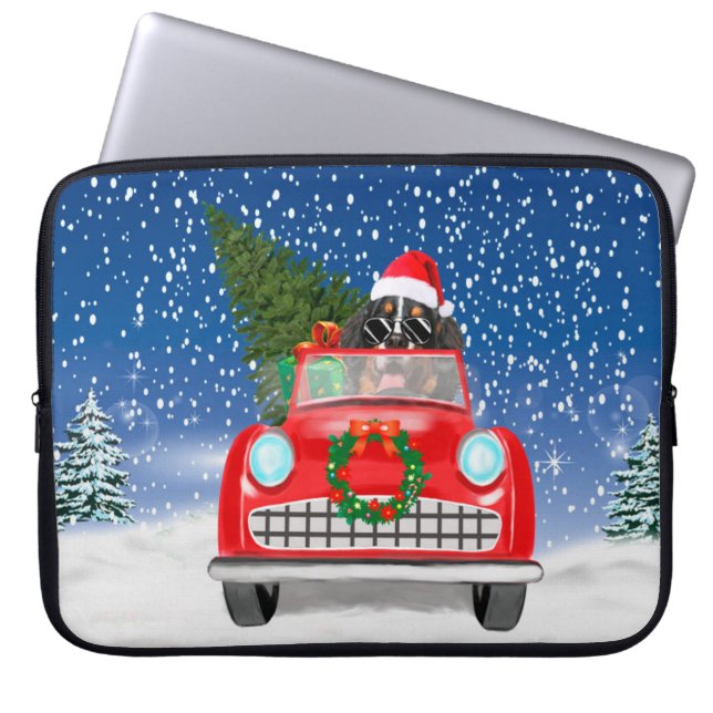 Bernese Mountain Dog Driving Car In Snow Christmas Laptop Sleeve (Front)