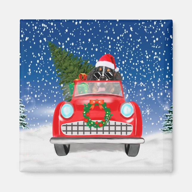 Bernese Mountain Dog Driving Car In Snow Christmas Magnet (Front)