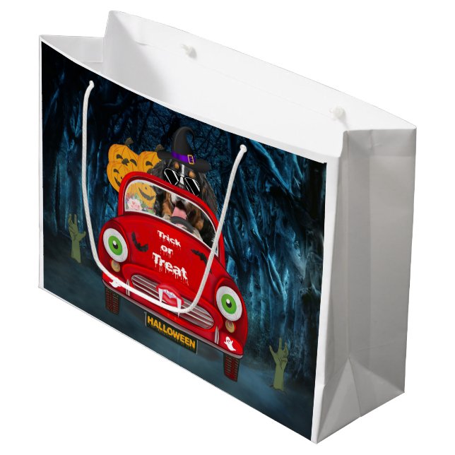 Bernese Mountain Dog Driving Car Scary Halloween  Large Gift Bag (Front Angled)