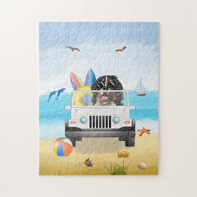  bernese mountain Dog Driving on Beach  Jigsaw Puzzle (Vertical)