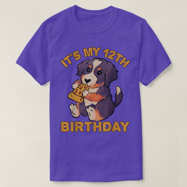 Bernese Mountain Dog Eating Pizza It's My 12th Bir T-Shirt (Design Front)