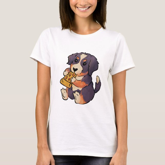 Bernese Mountain Dog Eats Pizza T-Shirt (Front)